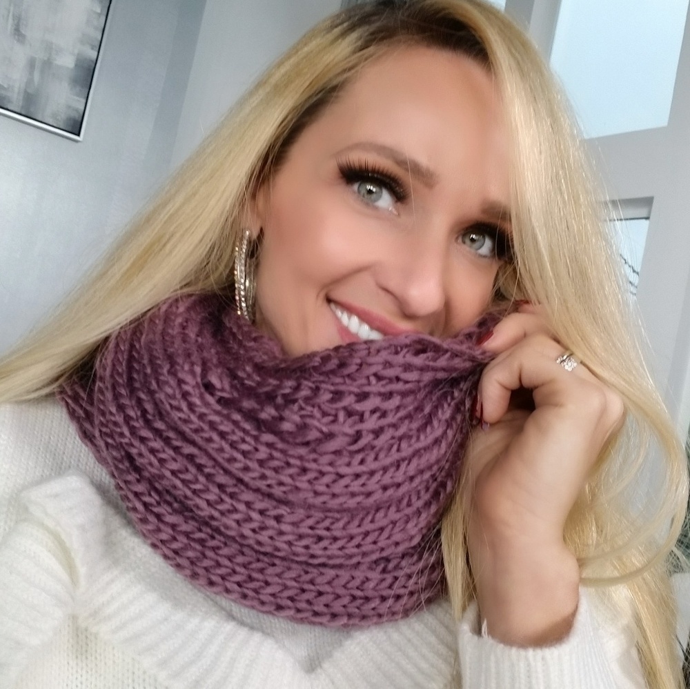Purple Knit Infinity Scarf